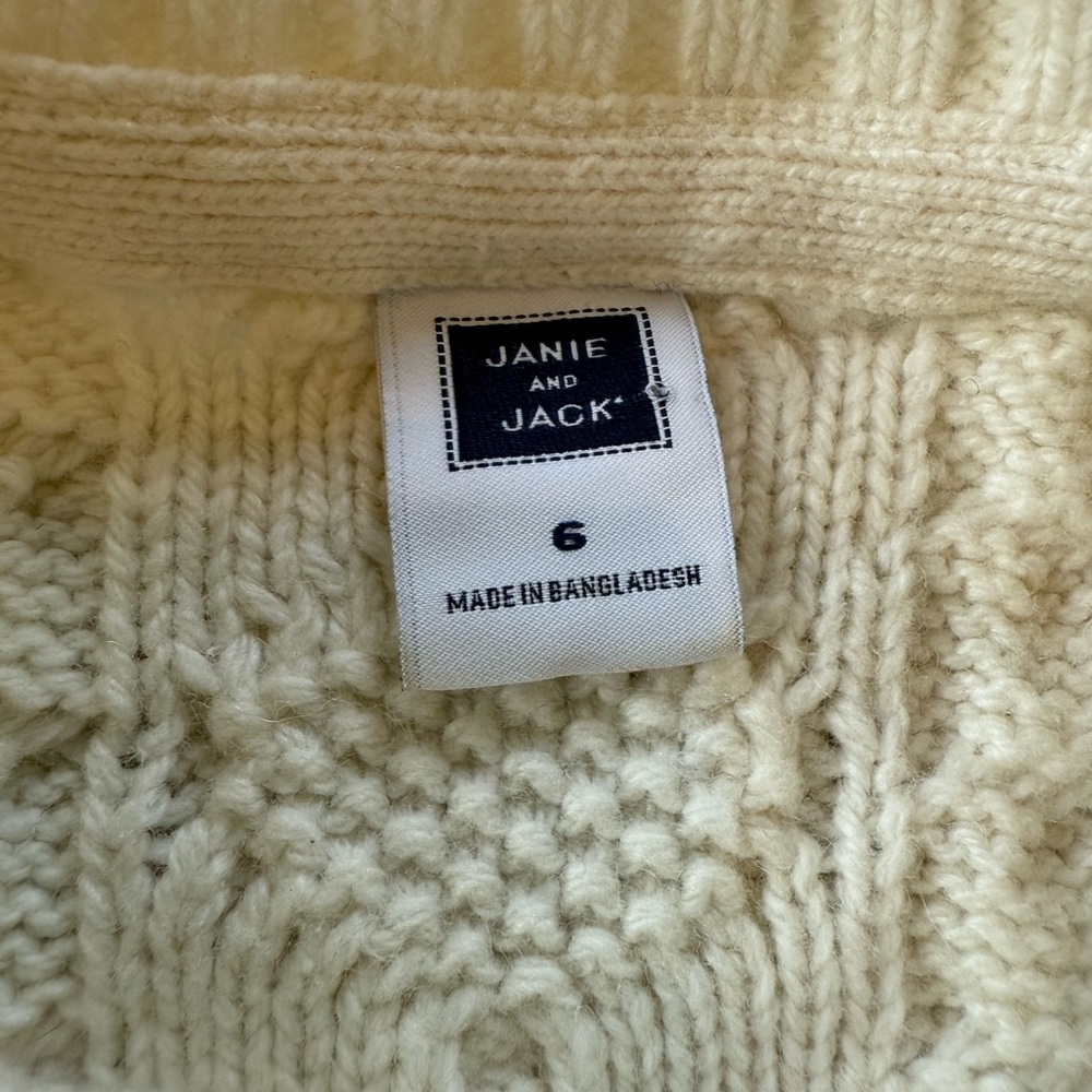 Janie and Jack Cable Knit Pullover Sweater | ivory cream | size 6 - Picture 2 of 5